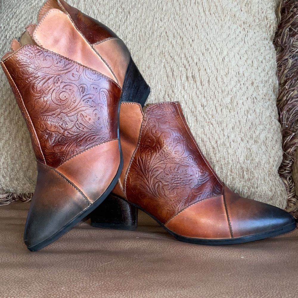 Chic Embossed Leather Ankle Booties